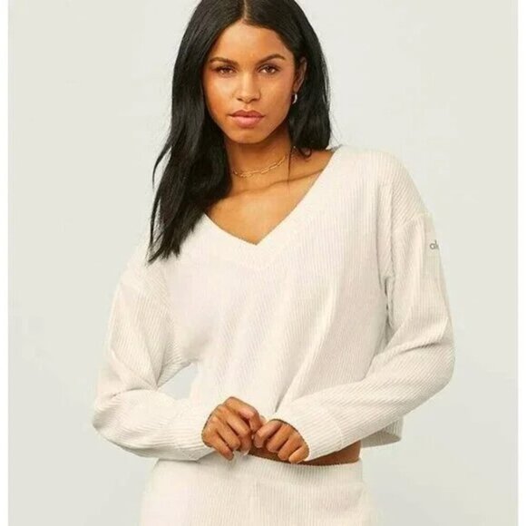 ALO Yoga Tops - ALO Yoga Muse V Neck Pullover - S Ivory